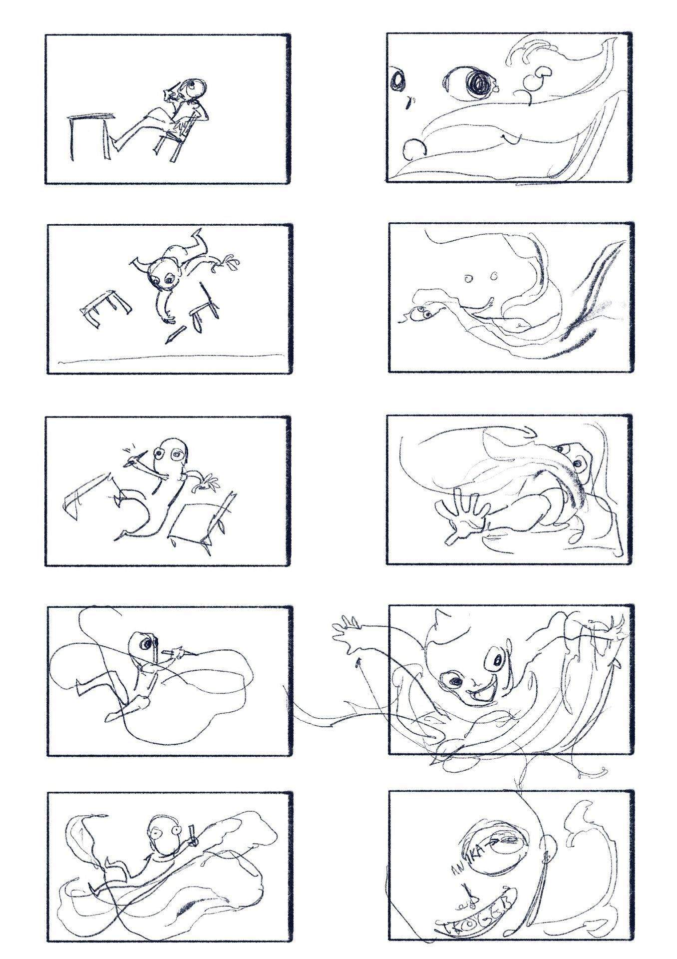 First storyboard page for the animation department anniversary CM.