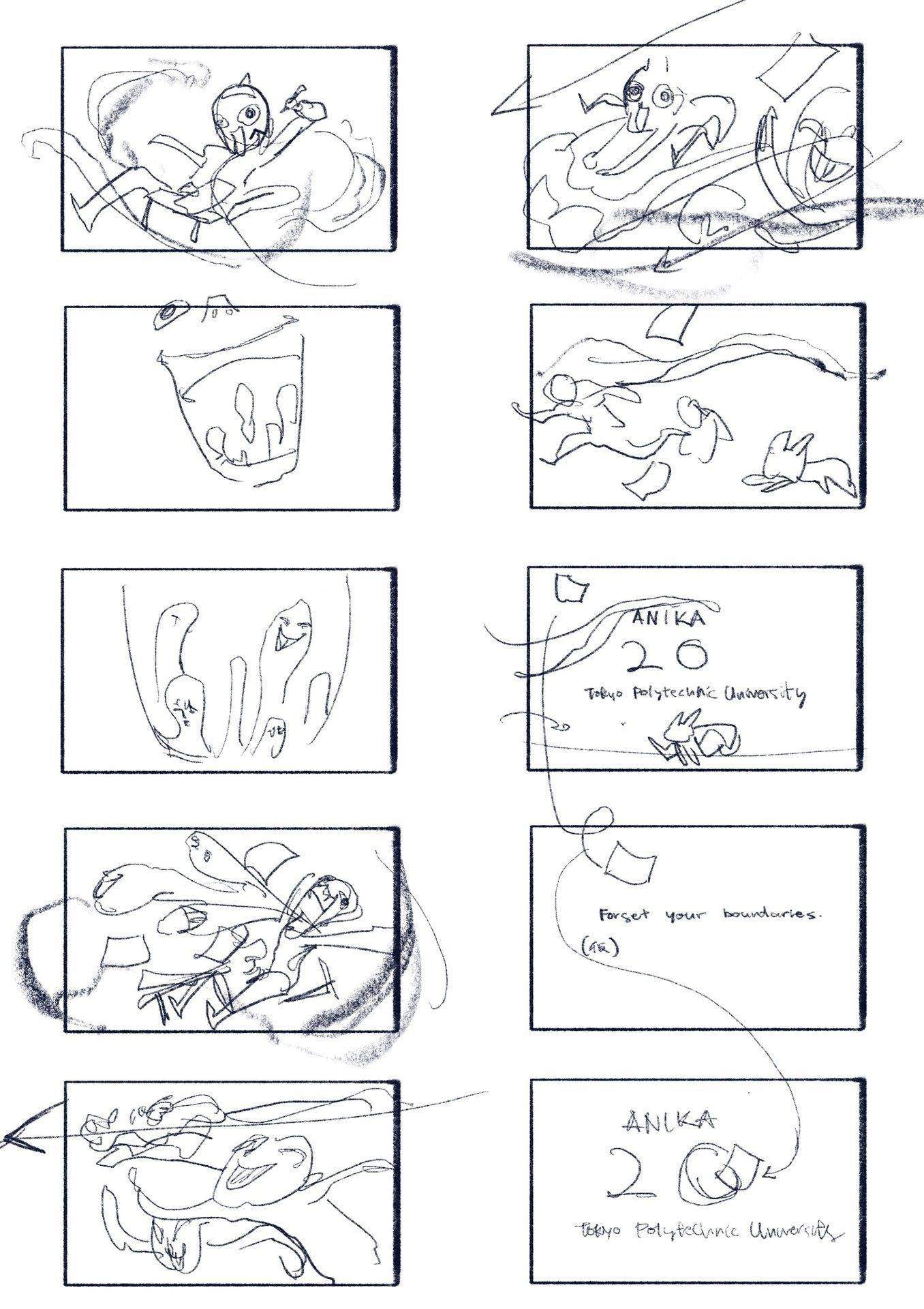 Second storyboard page for the animation department anniversary CM.