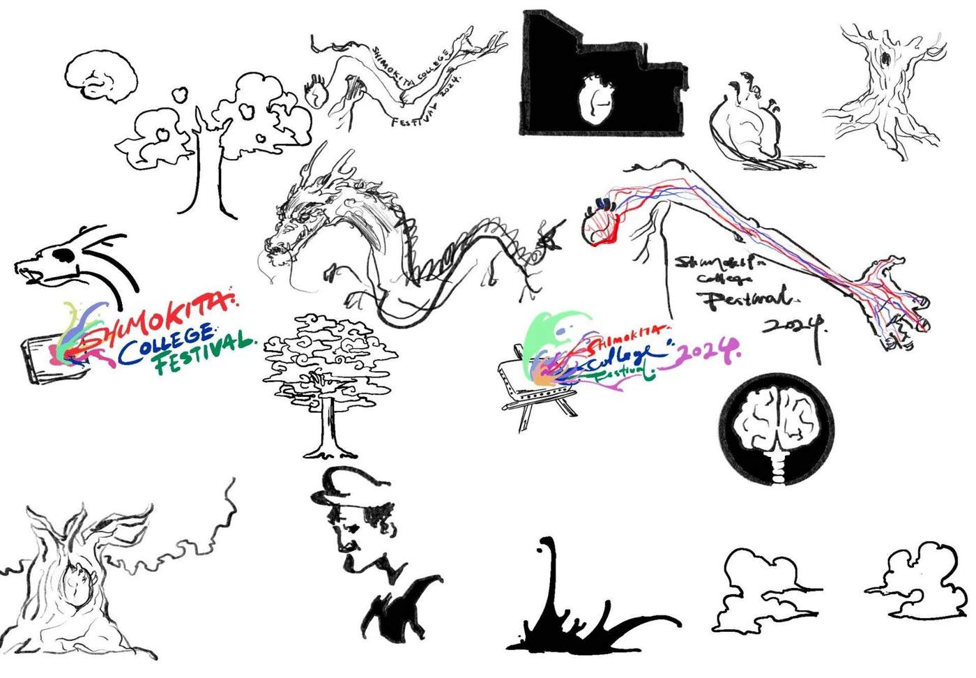 College Festival Logo concept sketches board two